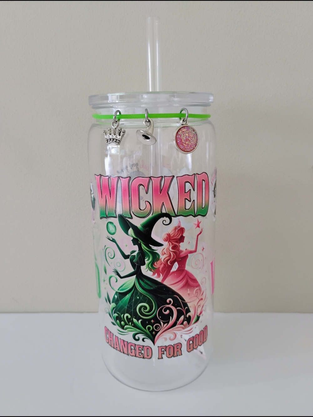 *HANDMADE* WICKED ACRYLIC TUMBLER WITH CHARMS 16 oz.